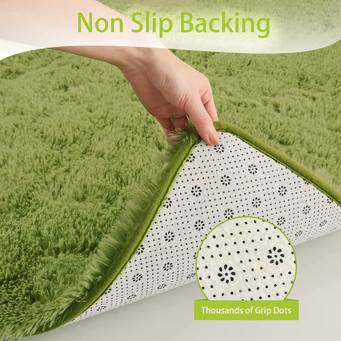 Keeko Premium Fluffy Grass Green Area Rug Cute Shag Carpet, Extra Soft and Shaggy Carpets, High Pile, Indoor Fuzzy Rugs for Bedroom Girls Kids Living Room Home, 4x5.3 Feet