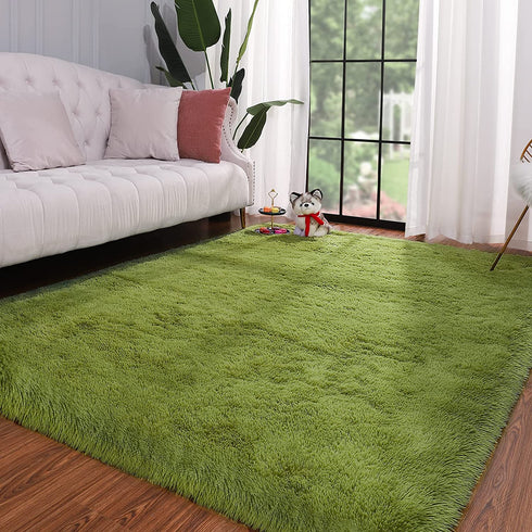 Keeko Premium Fluffy Grass Green Area Rug Cute Shag Carpet, Extra Soft and Shaggy Carpets, High Pile, Indoor Fuzzy Rugs for Bedroom Girls Kids Living Room Home, 4x5.3 Feet