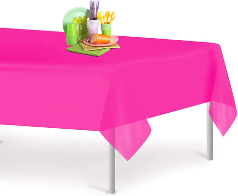 Hot Pink 6 Pack Premium Disposable Plastic Tablecloth 54 Inch. x 108 Inch. Rectangle Table Cover By Grandipity