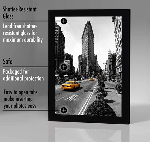 Americanflat 11x17 Picture Frame in Black - Legal Sized Paper Display - Composite Wood with Shatter Resistant Glass - Horizontal and Vertical Formats for Wall