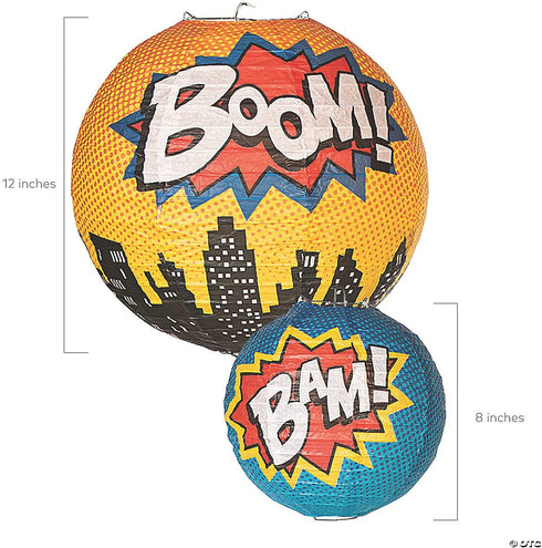 Superhero Hanging Paper Lanterns - Set of 6, Comes in 2 Sizes - Comic Birthday Party Decor