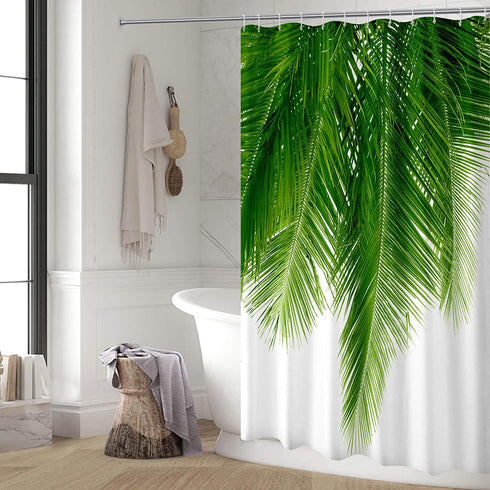BROSHAN Green Leaf Shower Curtain Fabric, Summer Tropical Palm Leaves Plant Polyester Shower Curtain Nature with Hooks for Hawaiian Bathroom Decor Set,72 x 72 Inch
