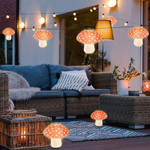 6 Pieces Mushroom Hanging Lanterns with Mini Light 3D Mushroom Shaped Paper Lantern for Mushroom Room Decor Jungle Wonderland Themed Party New Year Celebration Decor
