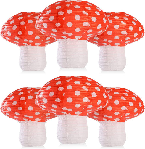 6 Pieces Mushroom Hanging Lanterns with Mini Light 3D Mushroom Shaped Paper Lantern for Mushroom Room Decor Jungle Wonderland Themed Party New Year Celebration Decor