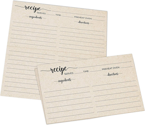 321Done Folding Recipe Cards (Set of 50) Folds to 3x5 from 6x5 - Rustic Kraft Tan Minimalist - Retro Vintage Luxury Double-Sided - Made in USA