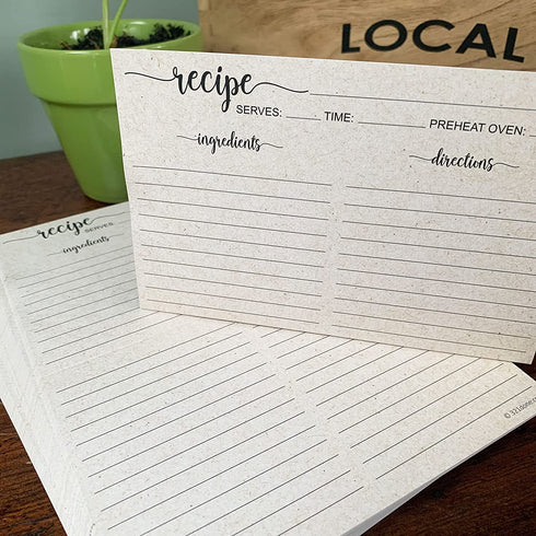 321Done Folding Recipe Cards (Set of 50) Folds to 3x5 from 6x5 - Rustic Kraft Tan Minimalist - Retro Vintage Luxury Double-Sided - Made in USA
