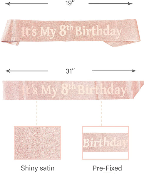 8th Birthday,8th Birthday Decorations for Girls,8 Birthday Crown,8th Birthday Sash,8 Tiara,8th Birthday Crown for Girls,8 Year Old Tiara,8th Birthday Tiara for Girls,Birthday Girl for 8 Year Old