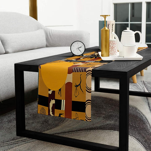 LeoHome African Black Woman Cotton Linen Rectangle Table Runners 13''x70'', Elephant and Giraffe Luxury Table Runners for Wedding Party Banquet Dinner Decor