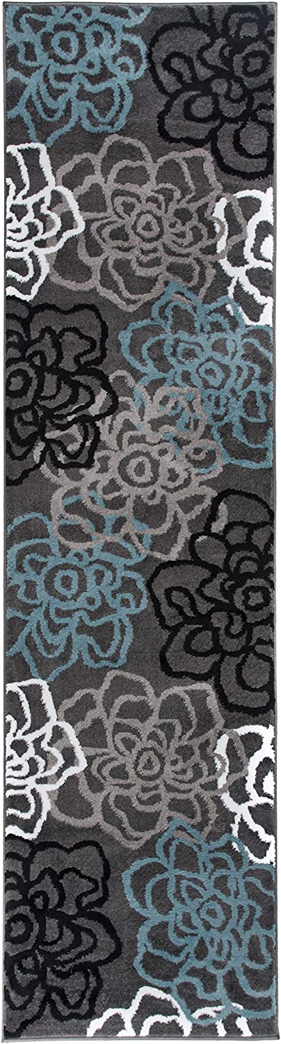 Rugshop Contemporary Modern Floral Flowers Easy Maintenance for Home Office,Living Room,Bedroom,Kitchen Soft Runner Rug 2' x 7' Gray