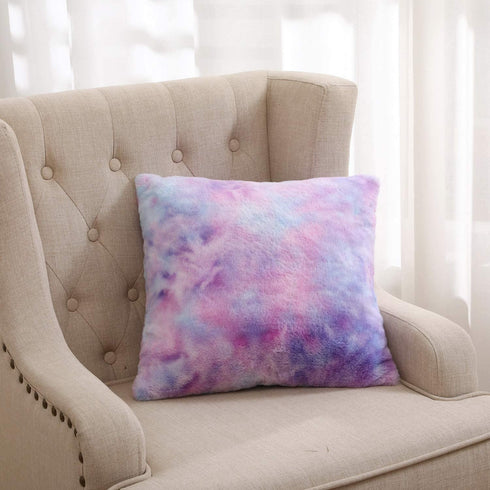 Muchique Pack of 2 Soft Plush Faux Fur Tie Dye Decorative Throw Pillow Covers- Fuzzy Cushion Cases/Pillowcases for Sofa, Bedroom, Living Room, Square 16 X 16 Inches, Purple