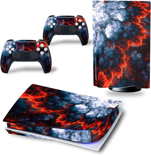 Ps5 Stickers Full Body Vinyl Skin Decal Cover for Playstation 5 Digital Edition Console Controllers (CD Version, Colorful fire)