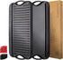 Overmont Pre-seasoned 17x9.8" Cast Iron Reversible Griddle Grill Pan with handles for Gas Stovetop Open Fire Oven, One tray, Scrapers Included