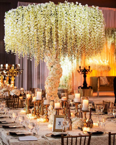 MEHELANY Artificial Wisteria Flower Garland 12Pcs 45Feet Fake Wisteria Flower Vine with Greey Leaves Hanging Silk Flower Garland for Home Decor Wedding Arch Backdrop Decor (Cream, 12) ¦ ¦