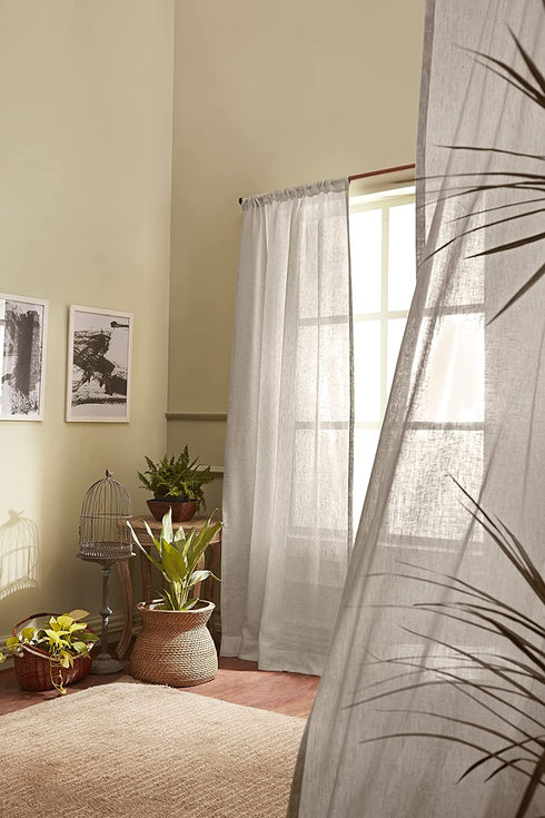 Solino Home Linen Sheer Curtains 52 x 54 Inch Light Natural Rod Pocket Window Panel, 100% Pure Natural Fabric Curtain, Handcrafted from European Flax