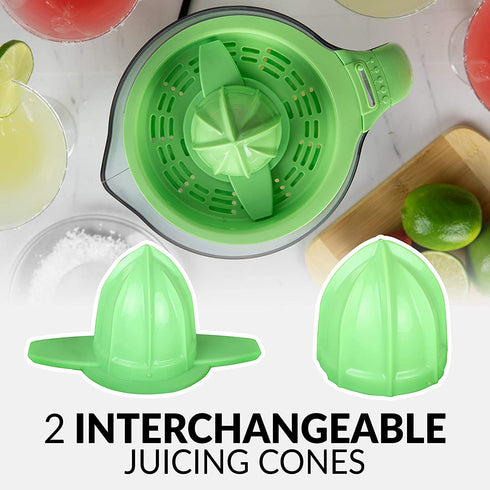 Nostalgia Taco Tuesday Electric Lime Juicer & Margarita Kit, Holds Margaritas, Daiquiris, Smoothies, Slushies, with Salt/Sugar Rimmer, Includes Four 8-Oz. Glasses, 32-Ounce, Green