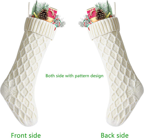 Kunyida Pack 4,18" Unique Ivory Cream Knit Christmas Stockings for Holiday Decor