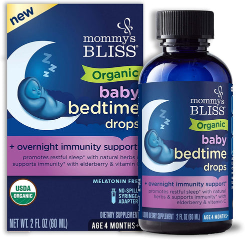 Mommy's Bliss Organic Baby Bedtime Drops + Overnight Immunity Support*, Promotes Restful Night, Melatonin Free, Age 4 Month+, 2 Fl Oz