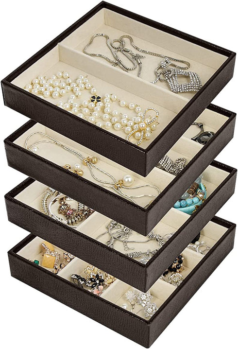 J JACKCUBE DESIGN 4 Stackable Trays Jewelry Storage Display Case for Drawer or Dresser - Holder for Earring Ring Necklace or Cufflinks - MK220-1ABCD
