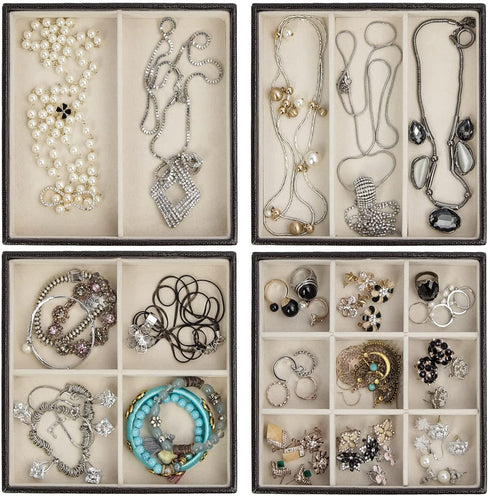 J JACKCUBE DESIGN 4 Stackable Trays Jewelry Storage Display Case for Drawer or Dresser - Holder for Earring Ring Necklace or Cufflinks - MK220-1ABCD