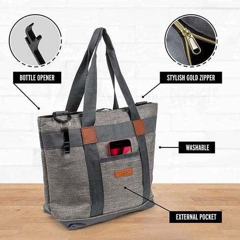Insulated Cooler Bag Insulated Grocery Beach Thermal Tote Bag Reusable Grocery Bag (Grey, 5 Gallon)