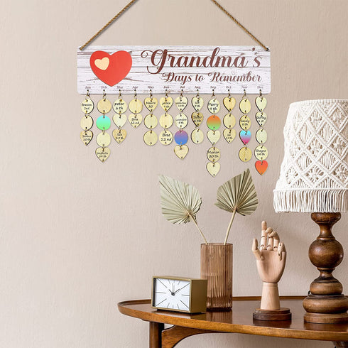 Mothers Day Gifts for Grandma, Wooden Birthday Calendar Board, Grandma's Birthday Reminder Tracker Plaque, Mother's Day Gift for Nana Grandparents from Grandkids