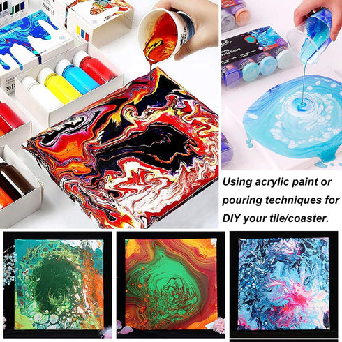Ceramic Tiles for Crafts Coasters,14 Pack 4-Inches Unglazed Ceramic Coasters for Drinks with Cork Backing Pads,Use with Alcohol Ink or Acrylic Pouring Make Your Own DIY Coasters (Square)