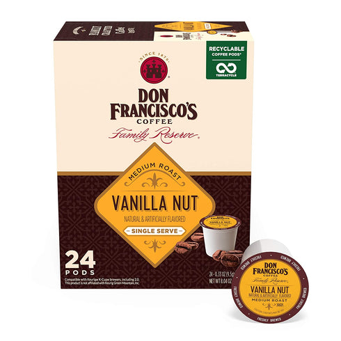 Don Francisco's Vanilla Nut Flavored Medium Roast Coffee Pods - 24 Count - Recyclable Single-Serve Coffee Pods, Compatible with your K-Cup Keurig Coffee Maker (Including 2.0)