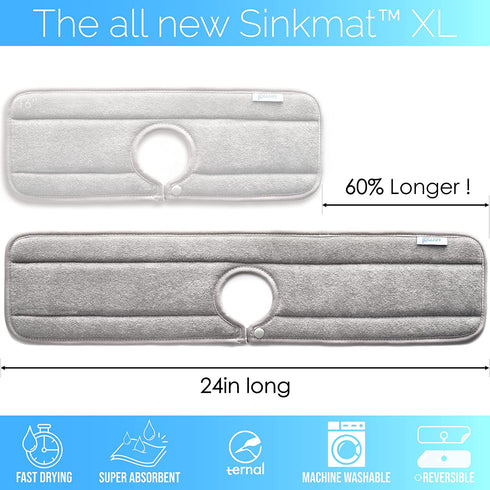 THE ORIGINAL Longer Ternal Sink mat XL 24in absorbent washable splash guard, water catcher mat, microfiber dish mat protector splash dish drying countertop, pad, drying countertop granite RV(Grey)