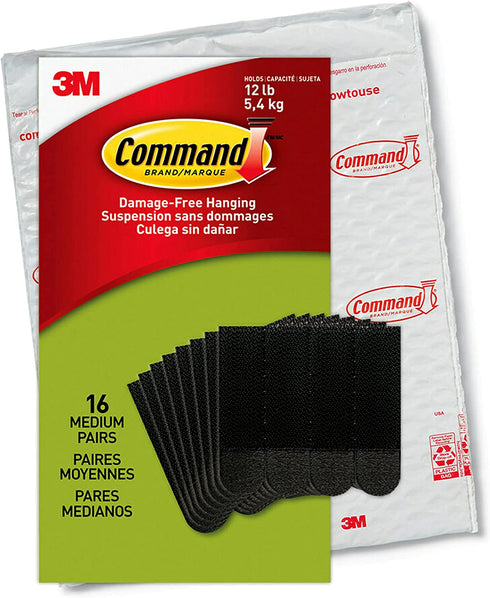 Command Medium Picture Hanging Strips, Damage Free Hanging Picture Hangers, No Tools Wall Hanging Strips for Living Spaces, 16 Black Adhesive Strip Pairs(32 Command Strips)