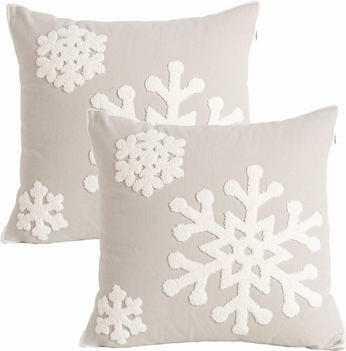 Afirmly 18x18,Cotton Christmas Blessing Throw Pillow Cover for Bed Sofa Cushion Car Snowflake Embroideried Pillowcases ,1pair Grey