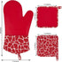 Bobalaly Silicone Oven Mitts and Pot Holders Set 500 F Heat Resistant Oven Gloves Flexible for Kitchen Cooking Baking Grilling Microwave with Quilted Liner BPA Free Non-Slip (Red)