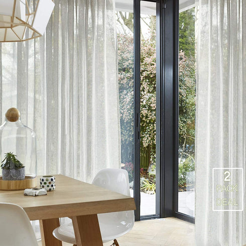 FMFUNCTEX Linen-Blend Sheer Curtains for Living Room 63-inch Long Vintage Flax Window Drapes for Farmhouse Bedroom Rod Pocket 52" Wide Set of 2 Natural