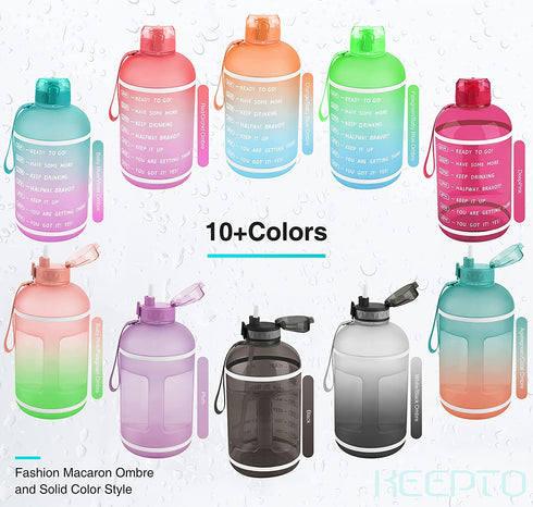 KEEPTO 1 Gallon Water Bottle with Straw-Motivational Water Jug with Time Marker