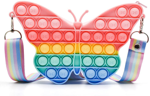 HOMICO Pop Shoulder Bag Fidget Toy Rainbow Butterfly Pop Fidget Bag Toy Silicone Pop Bubble Sensory Fidget Toy School Supplies Birthday Party Favors for Girls