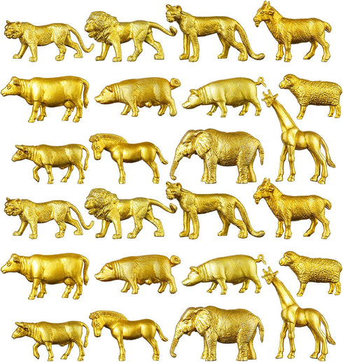 24 Pcs Gold Plastic Animal Figurines Toys Zoo Gold Safari Animal Figures Elephant Lion Wild Animal Decor Mini Safari Animals Figurines Decor Jungle Animal Cake Toppers for Themed Birthday Party