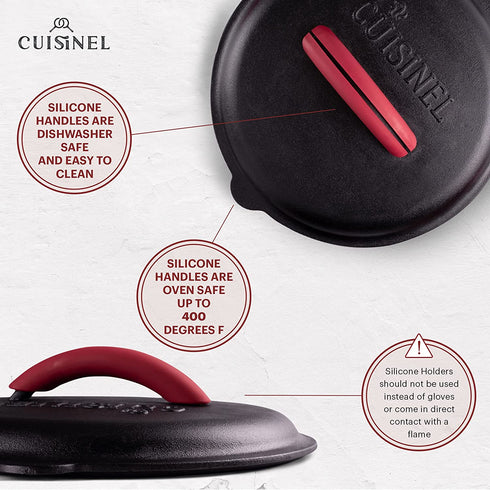 Cast Iron Lid - Fits 10-Inch" Lodge Skillet Frying Pans or Braiser + Silicone Handle Holder + Care Guide - 25.4-cm Pre-Seasoned Universal Replacement Cover - Indoor/Outdoor, Oven, Open Fire, BBQ Safe