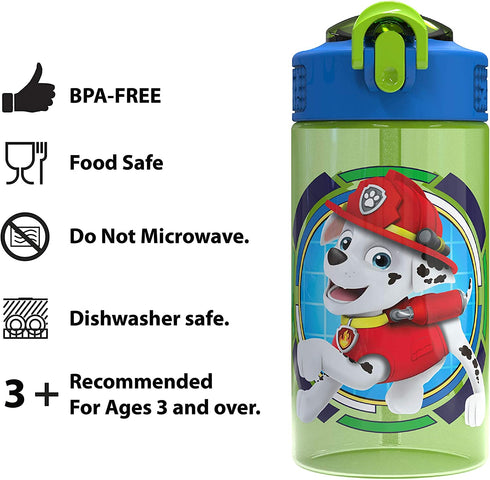 Zak Designs Kids Spout Cover and Built-in Carrying Loop Made of Plastic, Leak-Proof Water Bottle Design (16 oz, BPA-Free), 1 Count (Pack of 1), Paw Patrol (Rocky, Rubble & Chase)