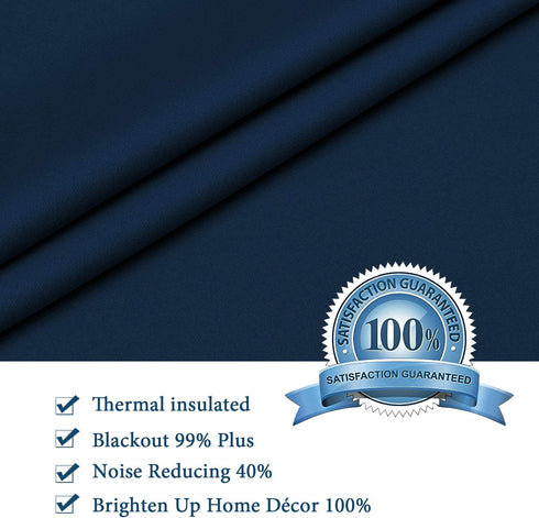 H.Versailtex Thermal Insulated Blackout Adjustable Tie Up Shade Curtain(Rod Pocket)-42" Wide by 63" Long-Solid in Navy(1 Panel)