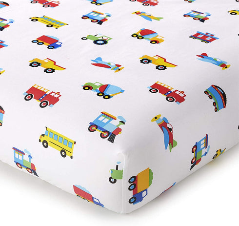 Wildkin Kids 100% Cotton Fitted Crib Sheet for Boys and Girls, Crib Sheets Measures 52 x 28 x 8 Inches, Kids Crib Sheets with Super Soft and Breathable Material, BPA-Free (Trains, Planes, and Trucks)