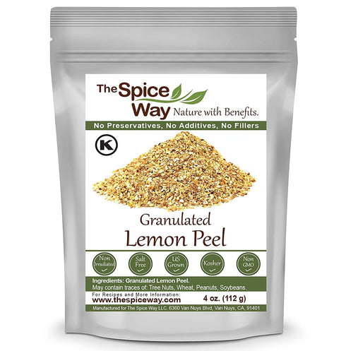 The Spice Way Lemon Peel - Granules ( 4 oz ) zest and rind without any preservatives. Great for cooking, baking and tea.
