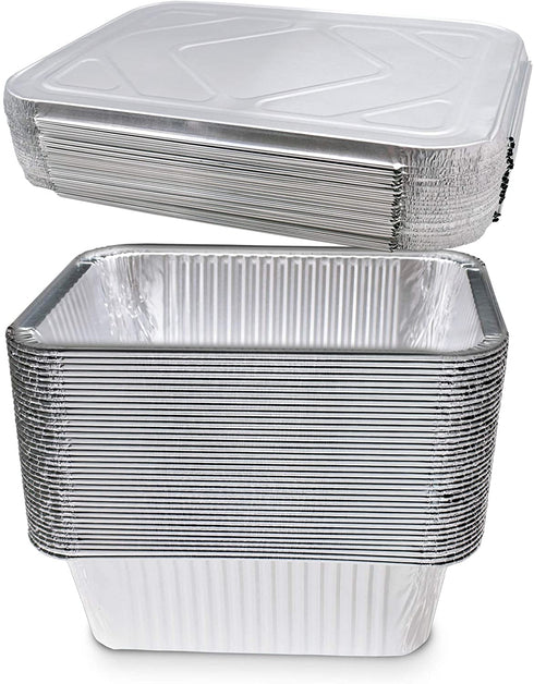 (10) 5-lb Oblong Deep Disposable Aluminum Pans with Lids - Foil Pans perfect for baking cooking food and storage container