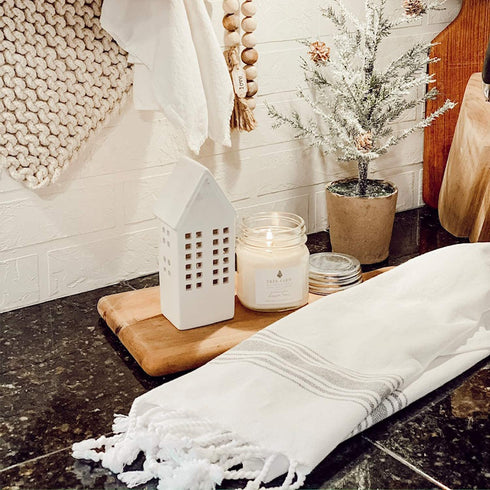 Hand Towels for Bathroom (Set of 3) Boho Turkish Kitchen Towels, Decorative Farmhouse Towels for Kitchen, Fringe Tea Dish Cloth Set, Quick Dry and Highly Absorbent (18 x 38 inches) (Grey)