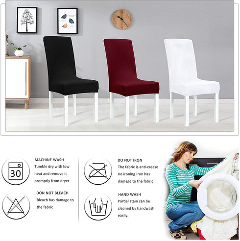 Obstal Black Stretch Spandex Dining Room Chair Covers Set of 4 Universal Removable Washable Chair Seat Slipcovers Protector for Kitchen, Ceremony, Wedding, Banquet, Hotel and Party