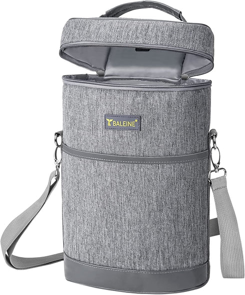 BALEINE 2 Bottle Wine Carrier - Insulated & Leakproof Wine Cooler Bag with Shoulder Strap for Picnic, Travel, BYOB Restaurant, Wine Gifts for Women (Ash Grey, 2 Bottle)