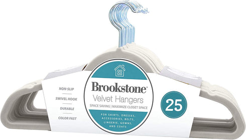 Brookstone BKH1126 Non-Slip, 360° Swivel Hook, Lightweight & Slim, Strong & Durable, Space Saving Design, Heavy Duty, Won™t Stain Fabric, 25 Pack Velvet Hangers/Ivory, 25 Count