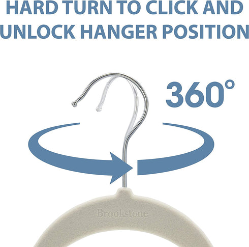 Brookstone BKH1126 Non-Slip, 360° Swivel Hook, Lightweight & Slim, Strong & Durable, Space Saving Design, Heavy Duty, Won™t Stain Fabric, 25 Pack Velvet Hangers/Ivory, 25 Count