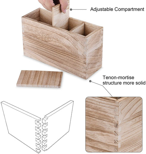 Heightened Wooden Silverware Caddy, 4 Adjustable Smart Compartments Utensil Holder, Great Flatware Caddy- Ideal for Kitchen, Dining, Home Party, Buffet, and More