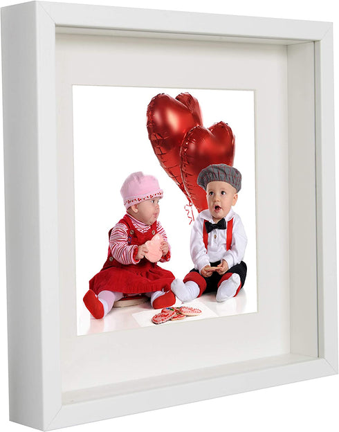 BD ART 9x9 (23 x 23 x 4.7 cm) White Shadow Box 3D Square Picture Frame with Mat for 5x5 inch Photo, Glass Front