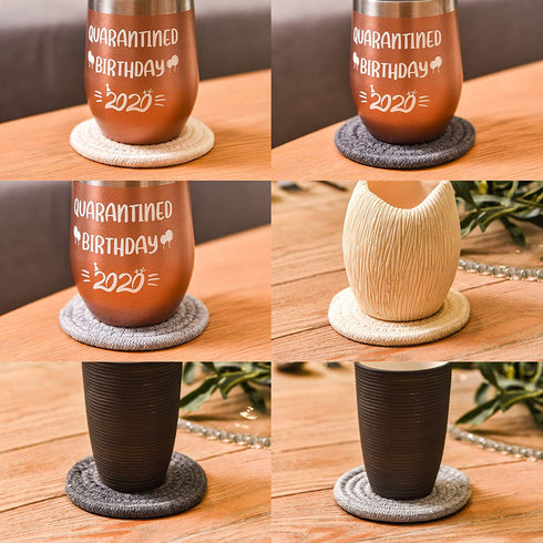 Coasters for Drinks, Braided Absorbent Coasters with Holder (6-Piece Set) for Home and Kitchen-Light (Set 2)