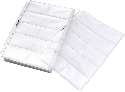TYH Supplies 500 Slot Heavyweight Business Card Sleeve Sheet Protectors 11 Hole Clear Double Sided 20 Slots Per Page